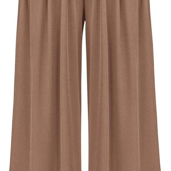 Womens Casual Wide Leg Pants Summer Fall Clothes Pleated Elastic Waist Loose Pal - Picture 1 of 7